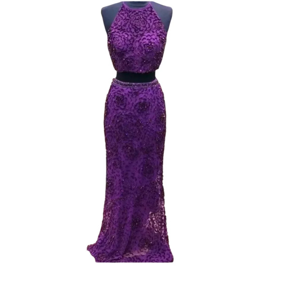 New Sherri Hill Plum 2 Piece Gown 6‎ - Picture 1 of 7